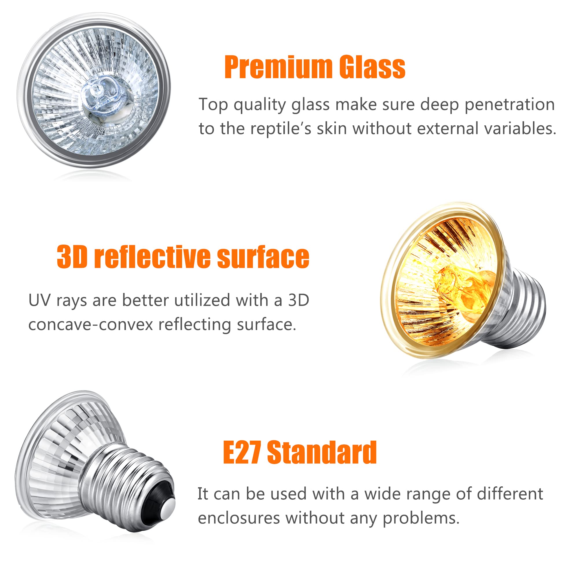 Fischuel Reptile Uv Bulb - 2 Pack 50W Uvb Bulbs, Habitat Basking Heat Lamp For Terrarium (E27, 110V)